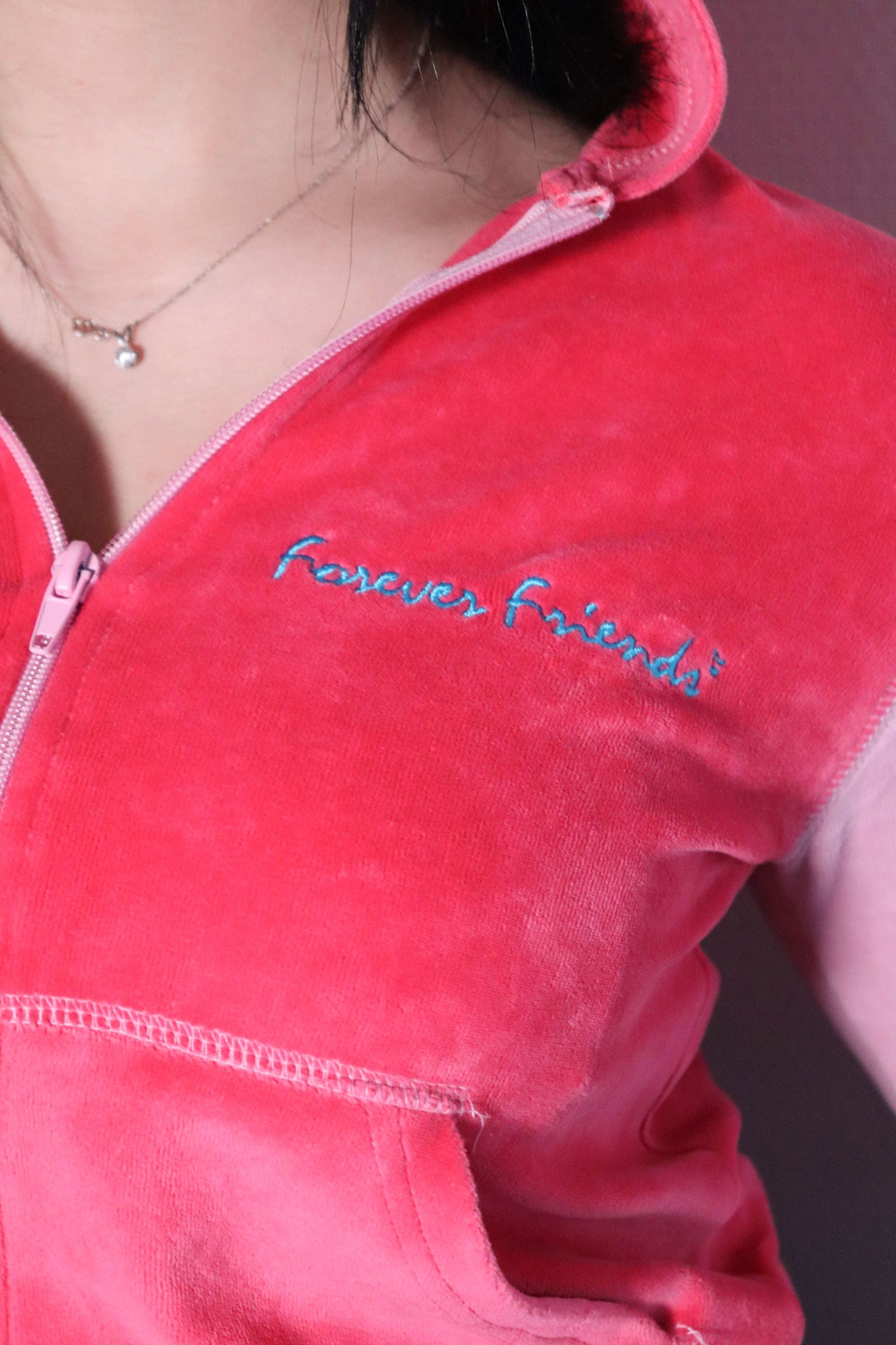 Gilet à capuche peau de pêche rose Y2K – Taille S