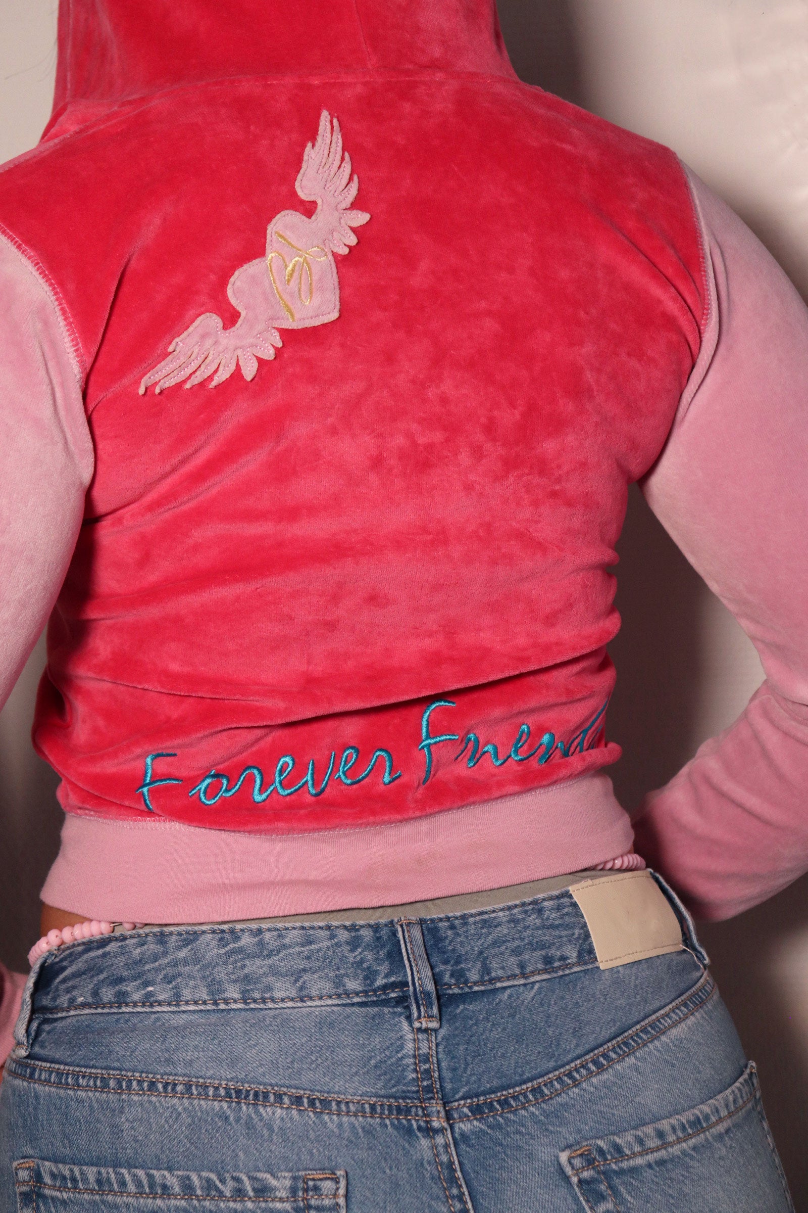 Gilet à capuche peau de pêche rose Y2K – Taille S